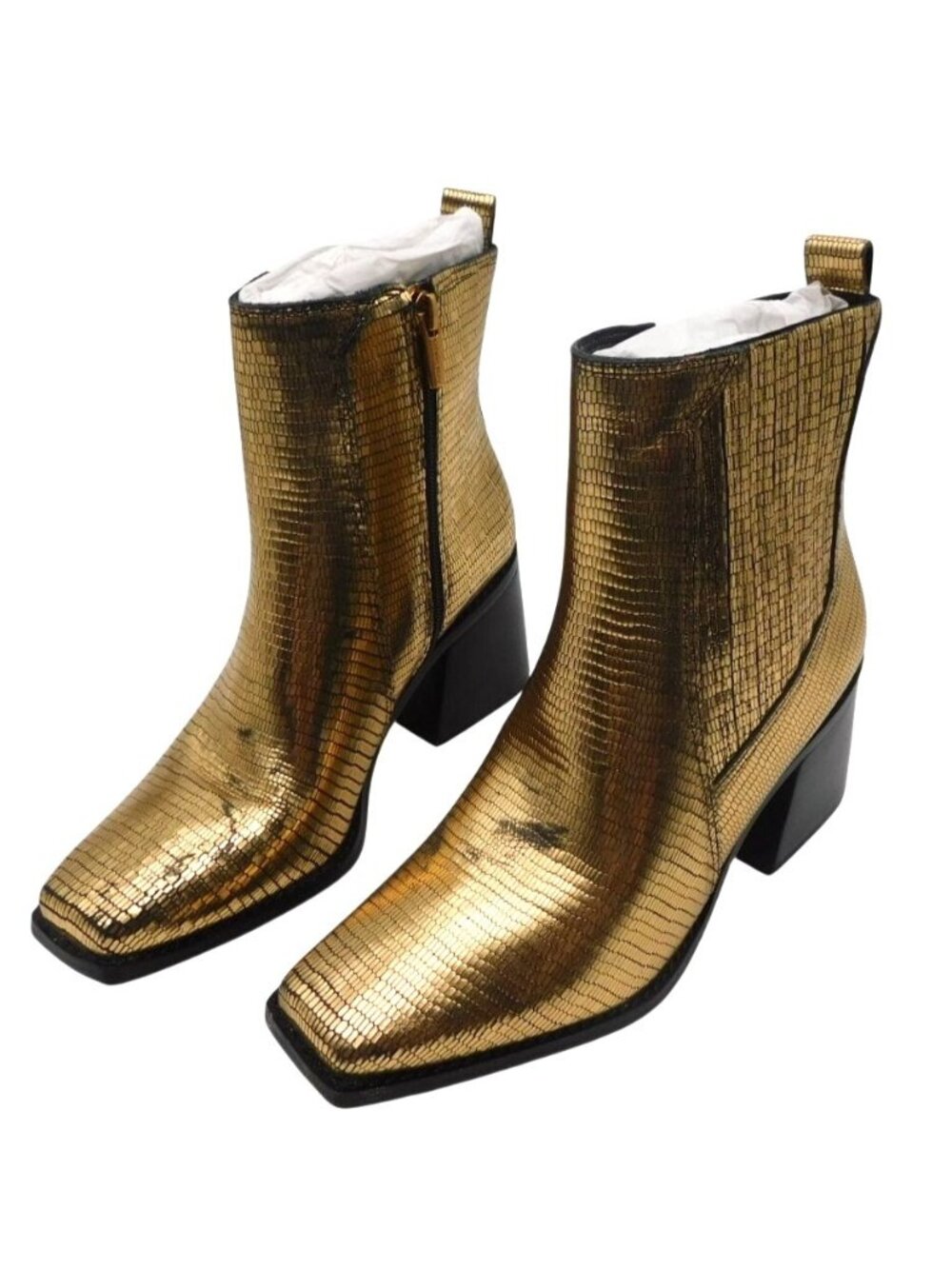 Vince Camuto Bronze Studio Lizard Boots Womens Sz 7M 7 Block Heel Glam Western